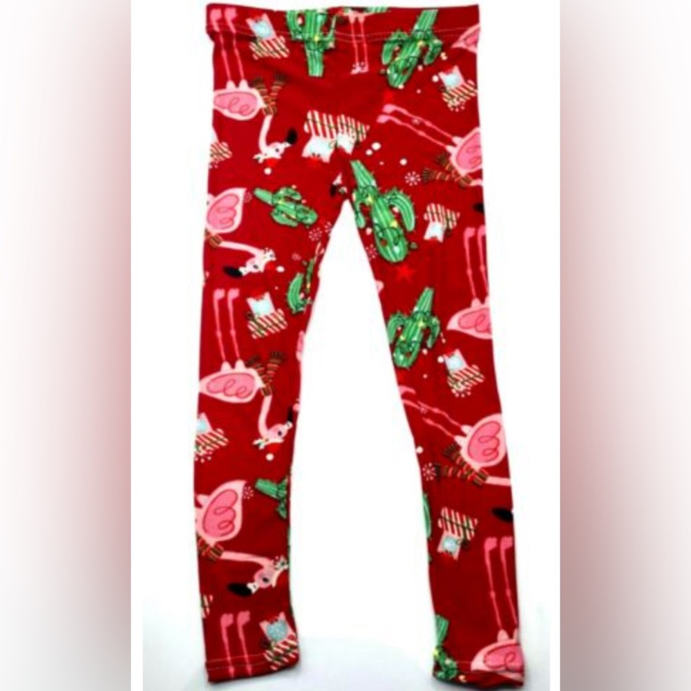 Kids Two Left Feet Christmas Flamingo Leggings Size Medium